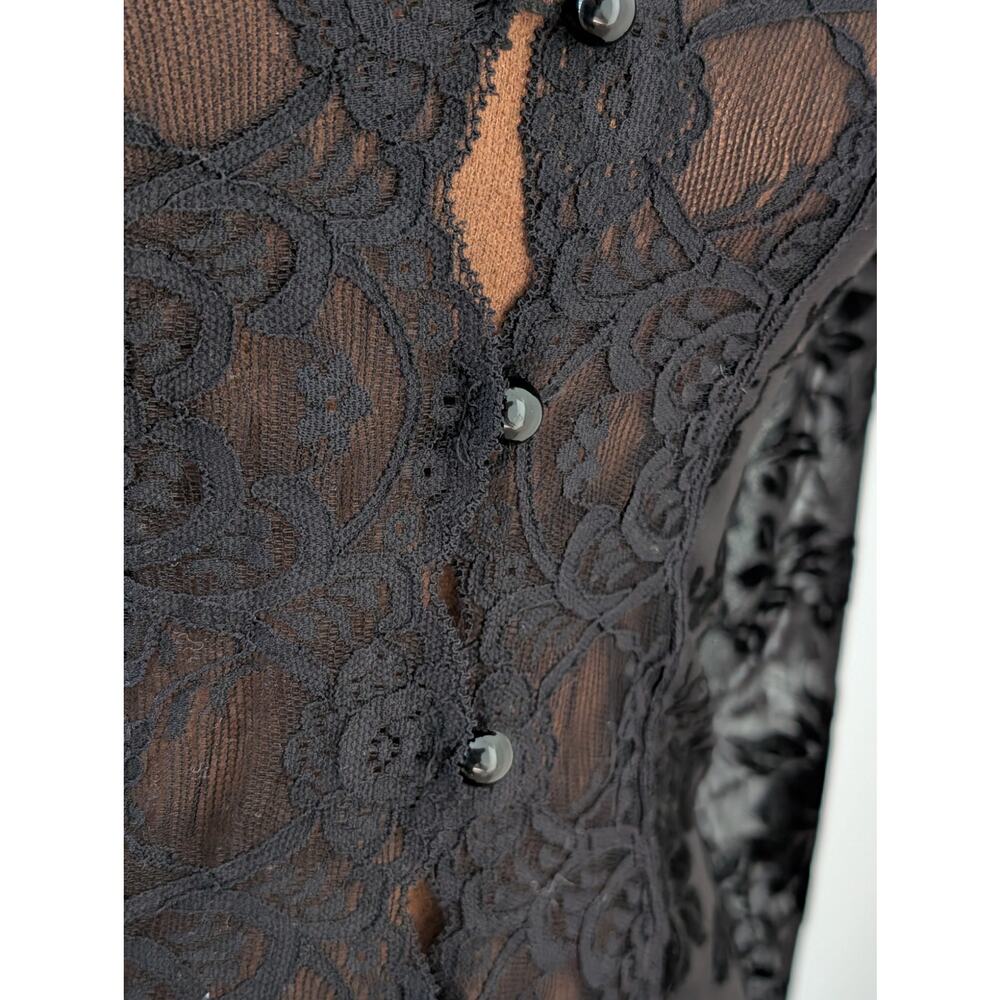 Whimsigoth Black Floral Burnout Velvet Lace Top - Bell Sleeve  M Fits like S/XS - Picture 4 of 11